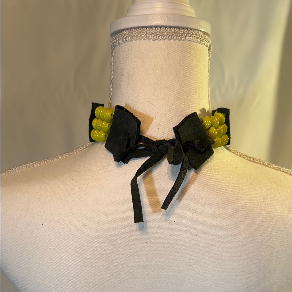 Unique Yellow And Dark Green Statement Necklace - image 3